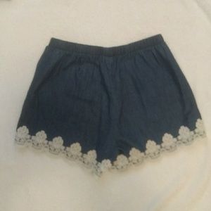 Sequin Hearts Shorts - Denim colored shorts with lace details Sequin Hearts Shorts - Denim colored shorts with lace details
